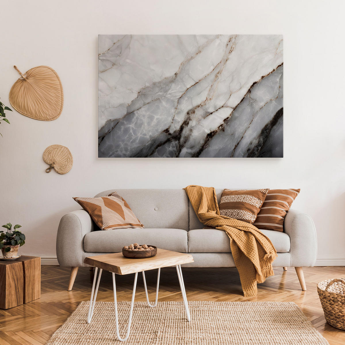 LEINWANDBILD MARMOR Imitation Moderne Muster für Büro 70/50 cm - Weiß/Grau, Textil (70/50cm) - Muralo