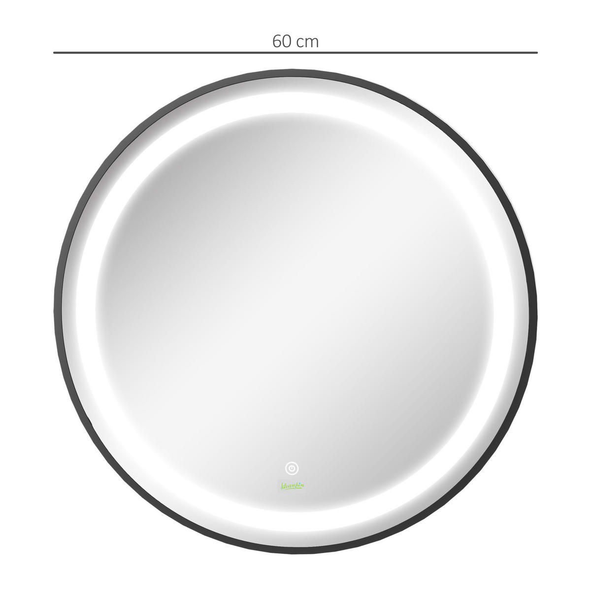 BADEZIMMERSPIEGEL, Ø60cm, mit 3 Lichtfarben, Memory-Funktion, IP44, Schwarz - Schwarz, Glas (60/4/60cm) - Kleankin