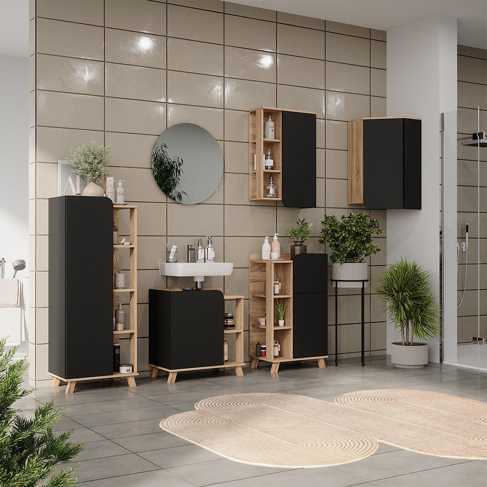 BADMÖBEL-SET Karen Sonoma 5 Teile - Anthrazit/Sonoma Eiche, Holzwerkstoff (60/65/35cm) - Vicco