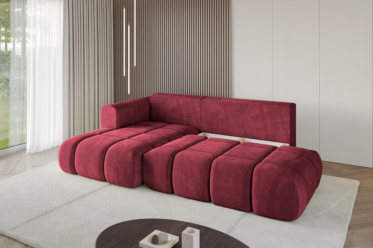ECKSOFA Ottomane Links CLOUD-L 289x180x40 Bordeaux Velours - Bordeaux, Holzwerkstoff/Kunststoff (180/289cm) - ALTDECOR