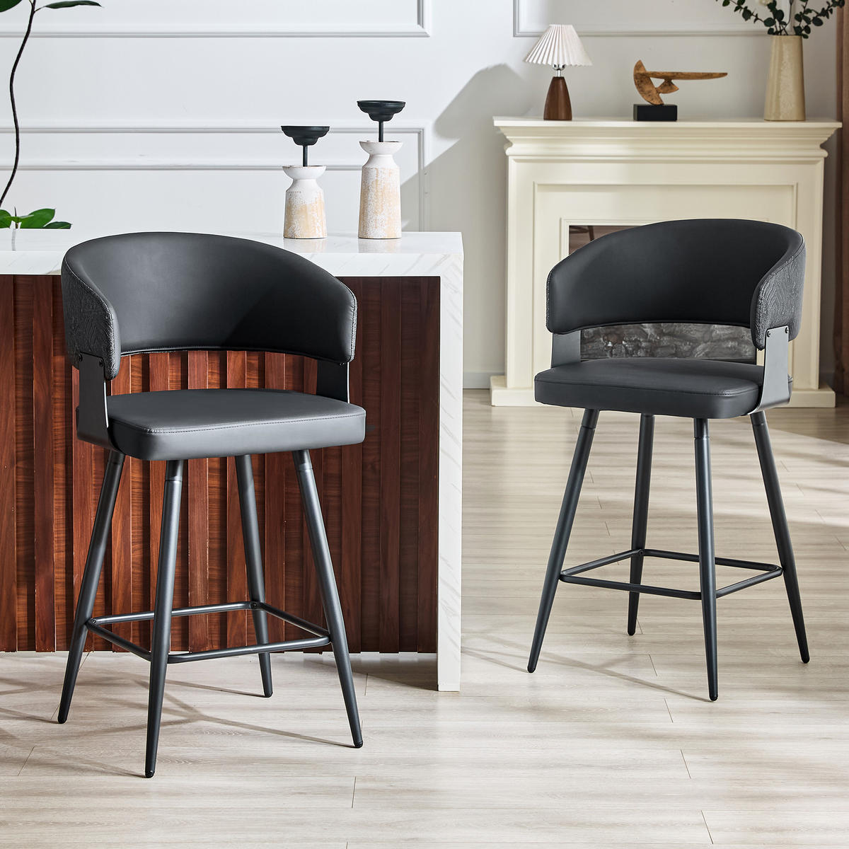 BARHOCKER DE-36674 2er Set mit PU-Bezug und Metallgestell Schwarz - Schwarz, Metall (47/94.5/46cm) - ComfortXL