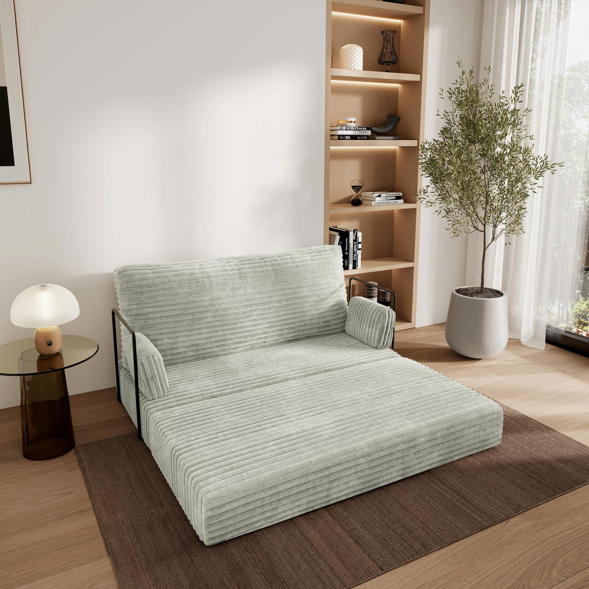 POHOVKA z pěny LADIA s kovovým rámem Manšestrová látka Světle šedá - světle šedá, textil (140/86/60cm) - MASSENO