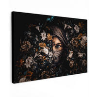LEINWANDBILD Frau - Luxus - Blumen - Schmetterling - Porträt Deko Schlafzimmer 30x20 cm - Schwarz, Textil (30/20cm) - MuchoWow