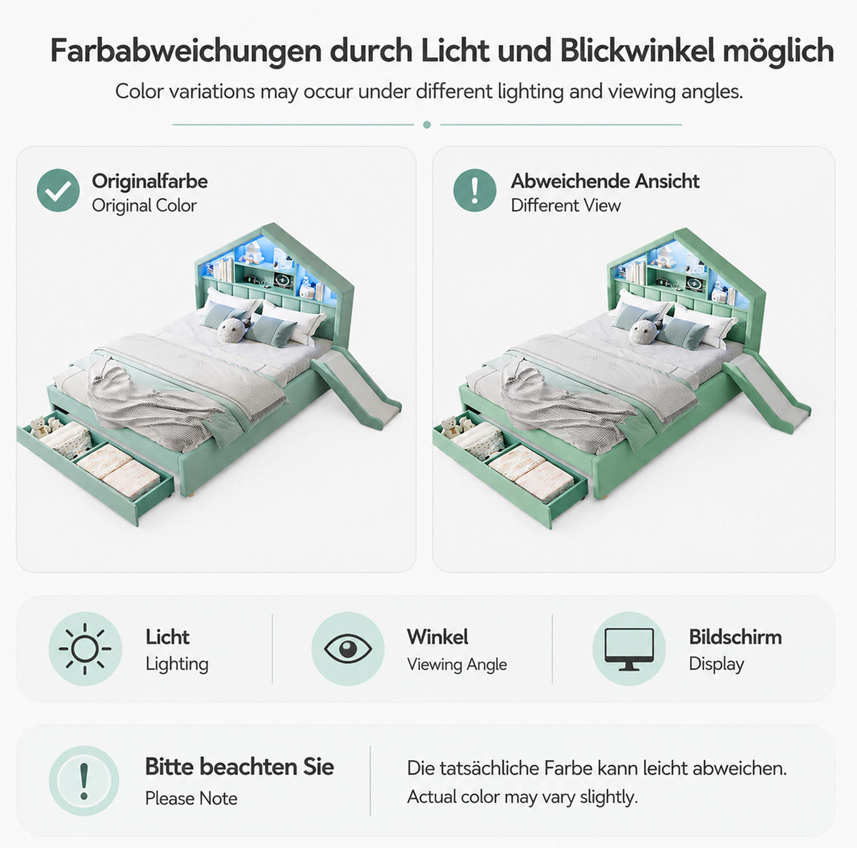 DĚTSKÁ sametová postel 140/200 cm s LED osvětlením, nabíjením, skluzavkou a úložným prostorem, Modrozelená - modrá, textil (140/200cm) - Redom