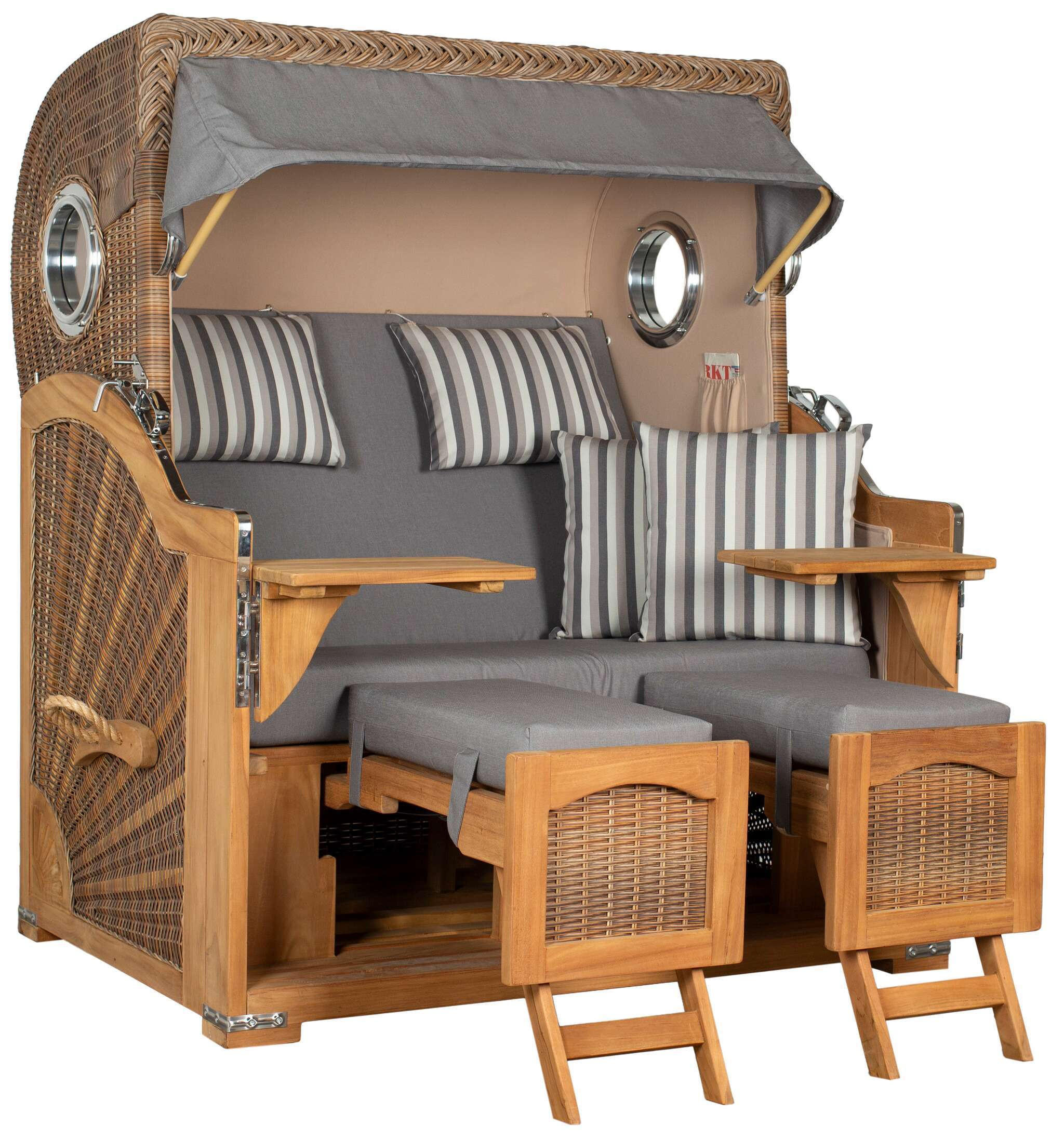 STRANDKORB XXL Düne Grande Teak Banana - Braun/Grau, Metall (142/170/95cm) - Mr. Deko