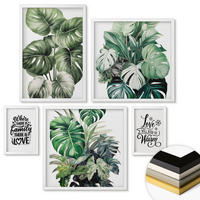 WANDBILDER 5er-Set - 50x50 cm & 20x30 cm & 40x60 cm Weißer Rahmen - Gemalte Abstraktionen der Natur - Weiß, Kunststoff (40/60cm) - ArtPrintCave