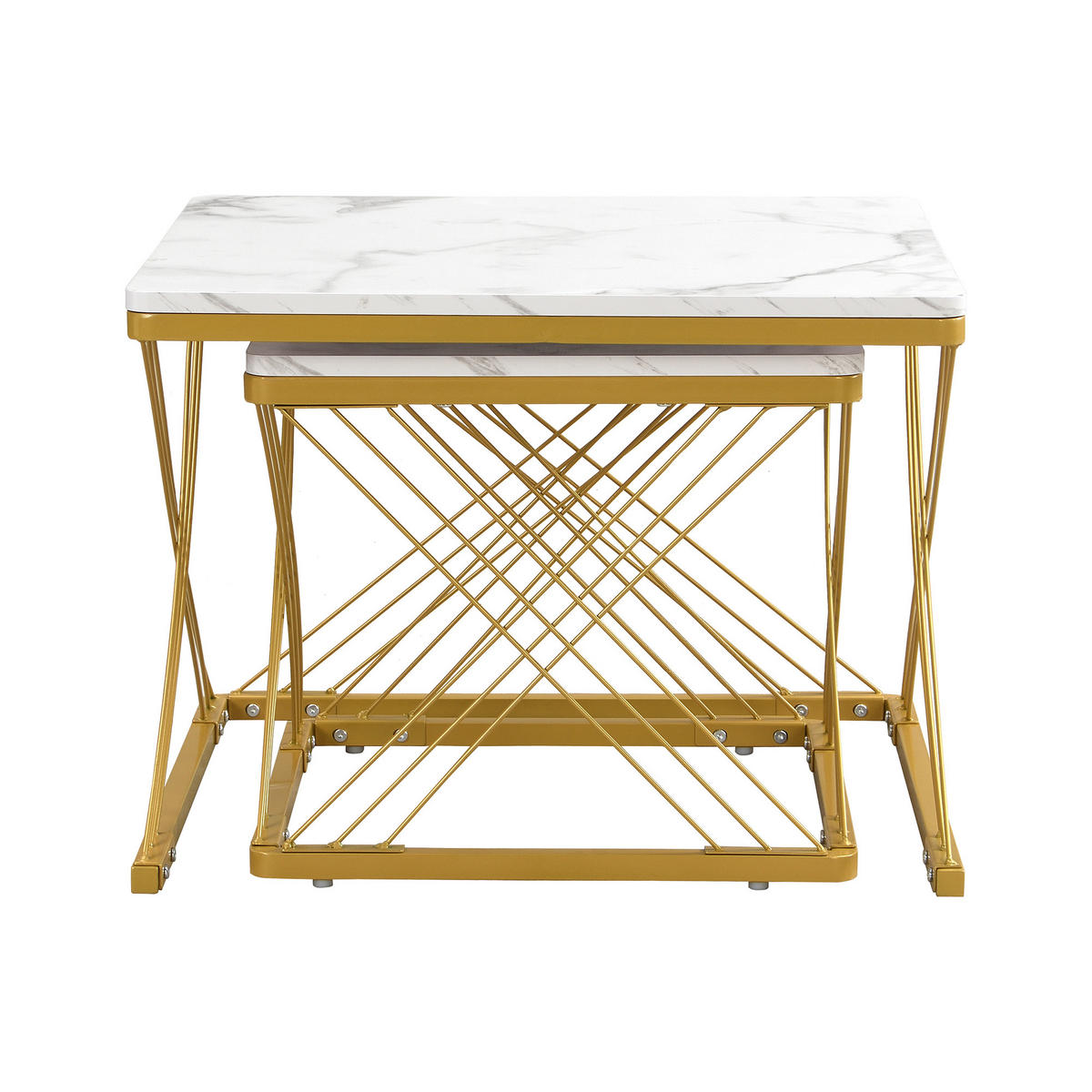 COUCHTISCH Set 60/60/45 cm & 45/45/40 cm hochglänzende Marmoroptik mit höhenverstellbaren Füßen - Weiß, Holzwerkstoff (60/60/45cm) - OKWISH