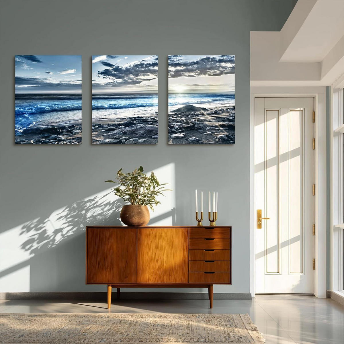 LEINWANDBILD Sonnenaufgang am Meer 40 x 30 cm - Blau, Textil (30/0.5cm)