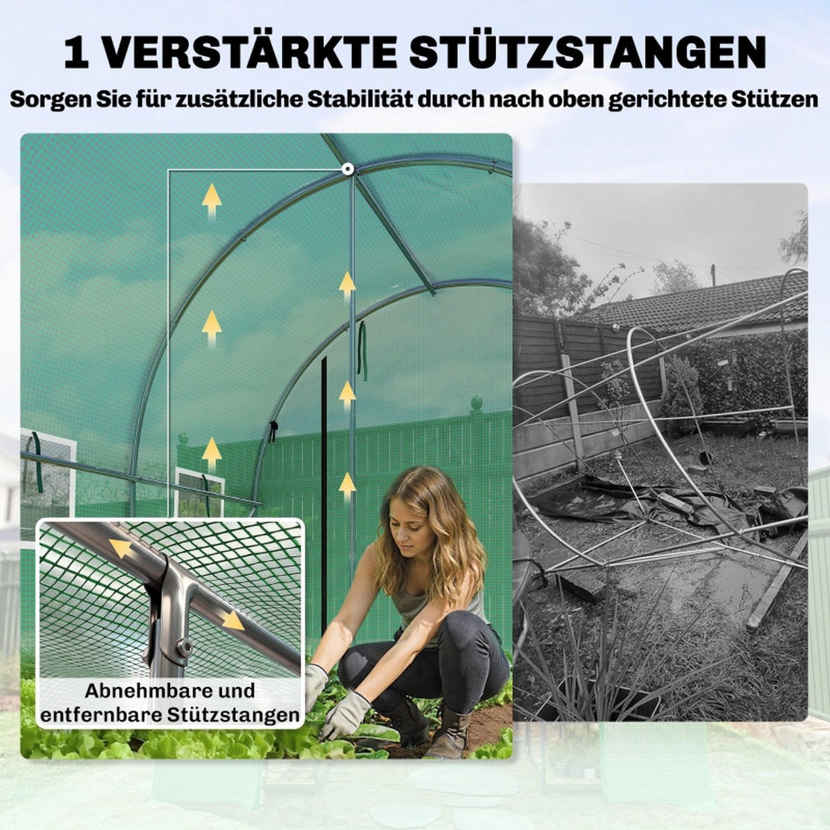 GEWÄCHSHAUS aus Polyethylen 200x300x200 cm in Grün mit 2 Türen & 6 Netzfenstern - Grün, Kunststoff (200/200/300cm) - Modfu