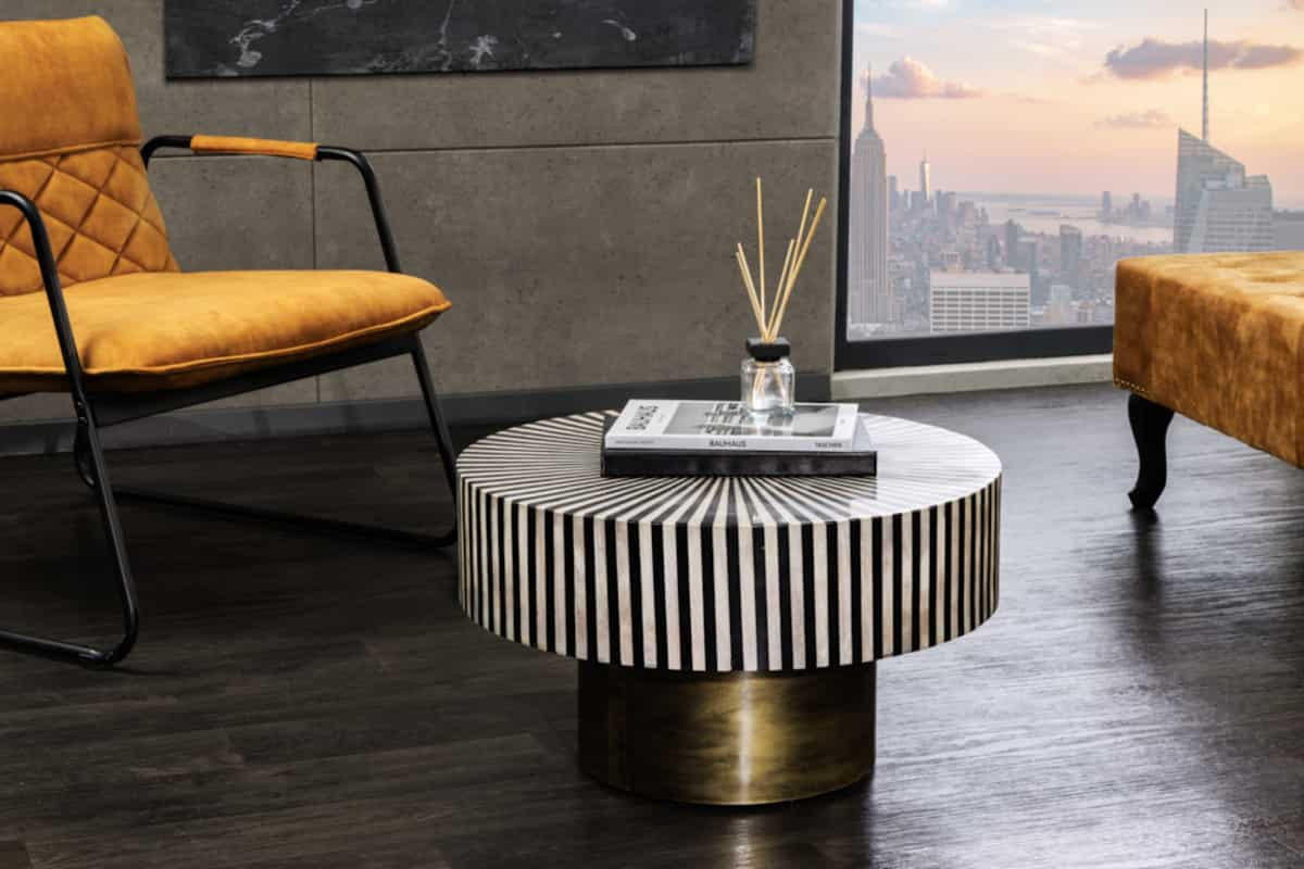 COUCHTISCH HARMONY NATURE rund Schwarz|Weiß 60cm - Schwarz/Weiß, Kunststoff/Metall (60/60/35cm) - riess-ambiente