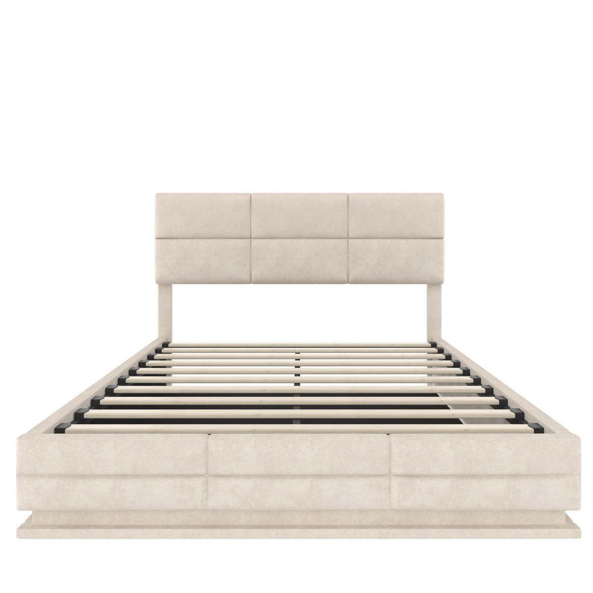 POLSTERBETT 140/200 cm Beige aus Samt mit LED-Beleuchtung und Stauraum - Beige, Textil (140/200cm) - Flora Grace