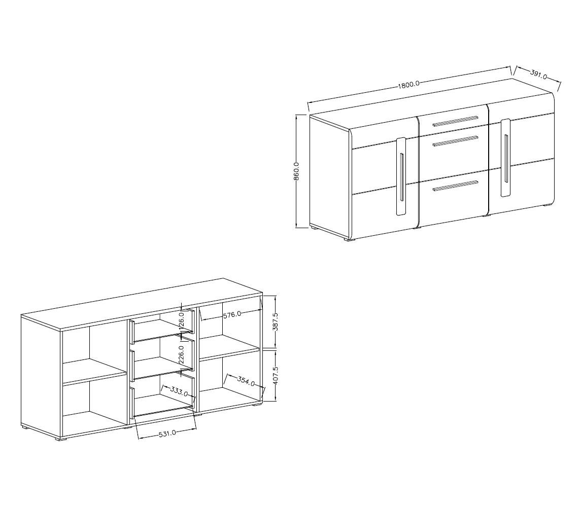 SIDEBOARD Toro Eiche Grandson 180 / 39 / 86cm - Eichefarben/Braun, Holz/Holzwerkstoff (180/86/39cm) - Feldmann-Wohnen
