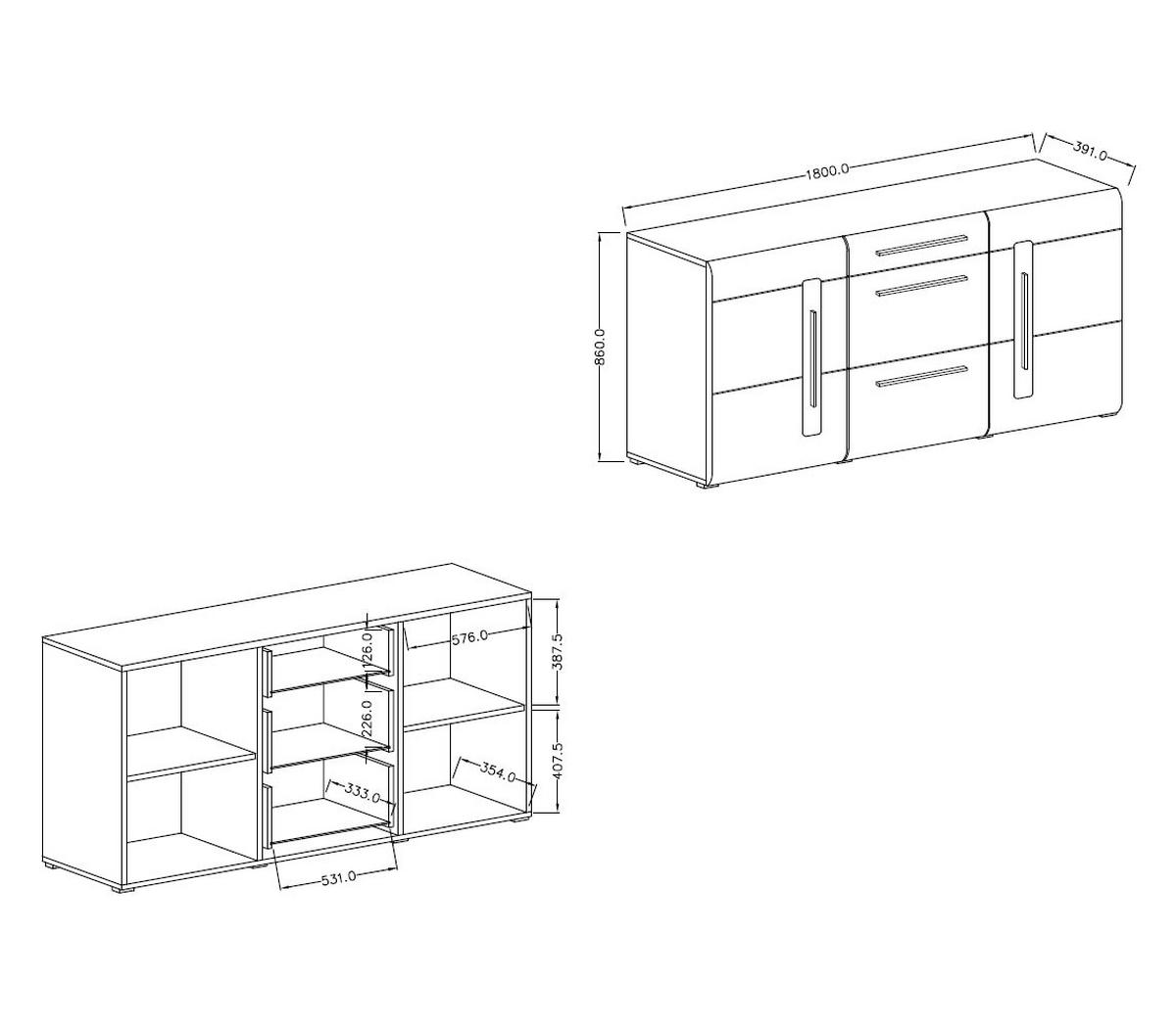 SIDEBOARD Toro Eiche Grandson 180 / 39 / 86cm - Eichefarben/Braun, Holz/Holzwerkstoff (180/86/39cm) - Feldmann-Wohnen