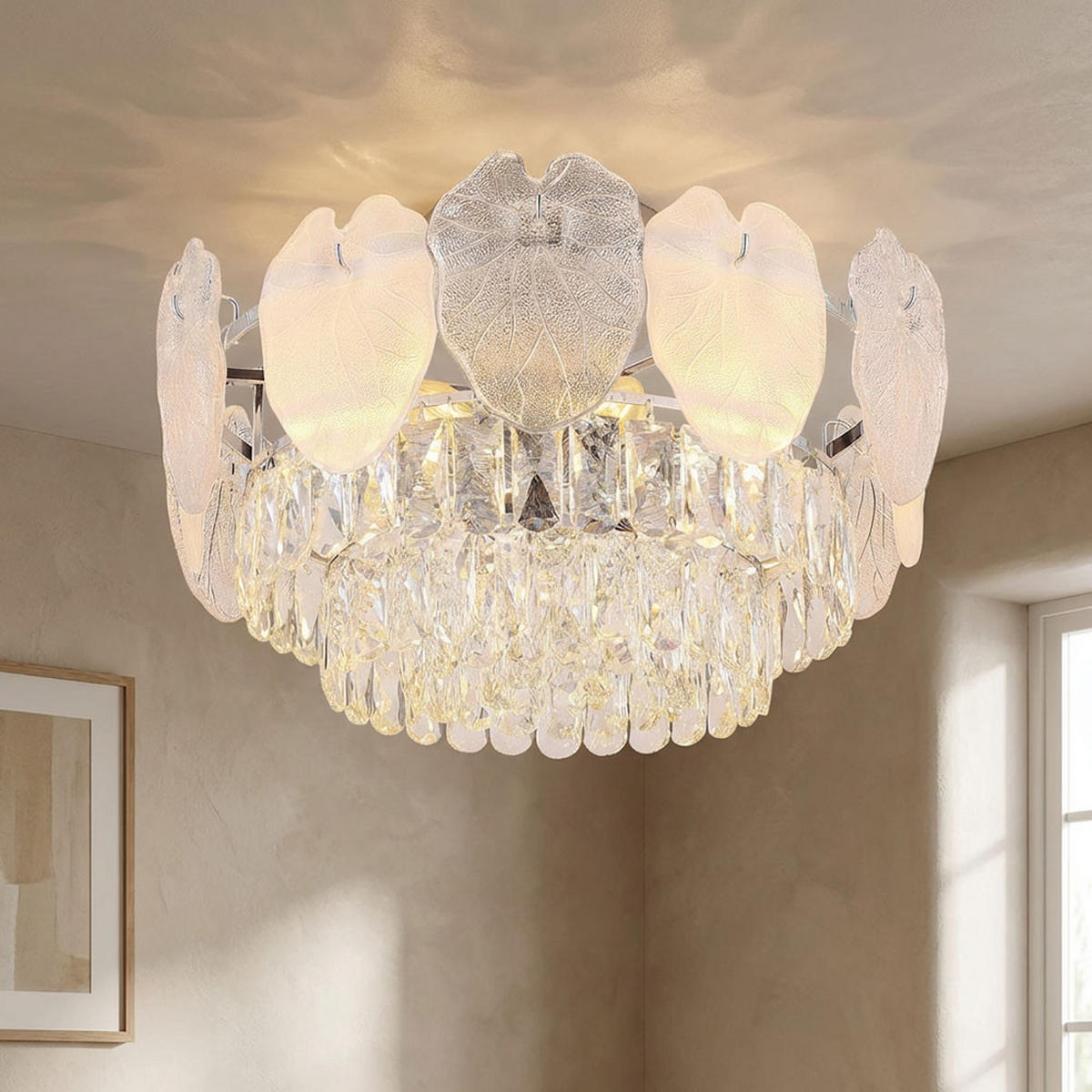 DECKENLEUCHTE BENJAMIN Chrom Kristall Silber 8-flammig - Silberfarben, Glas (50/50/27.9cm) - Globo Lighting