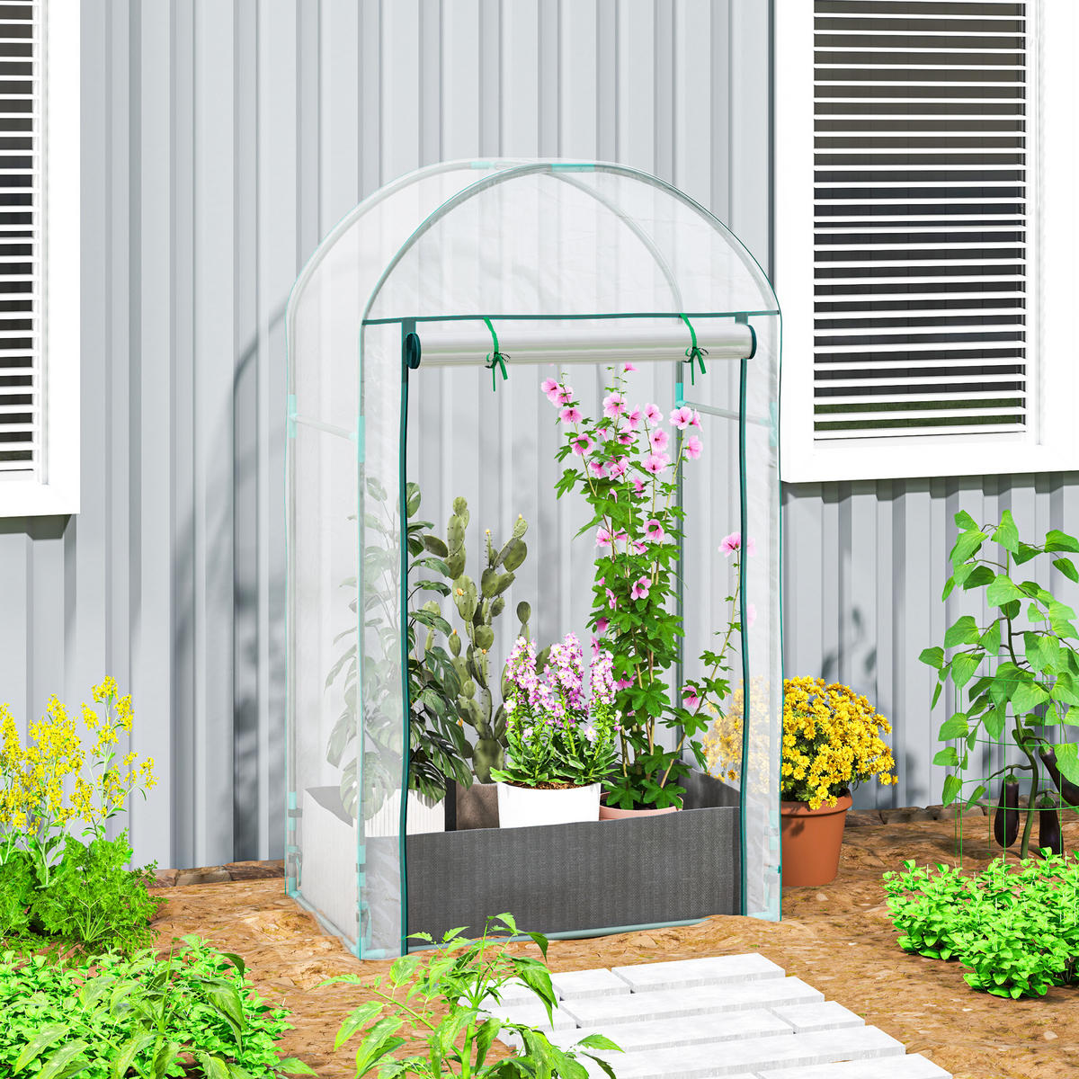 GEWÄCHSHAUS DE-12009 mit Pflanzsack & Rolltür Transparent - Transparent, Kunststoff (50/152/89cm) - ComfortXL