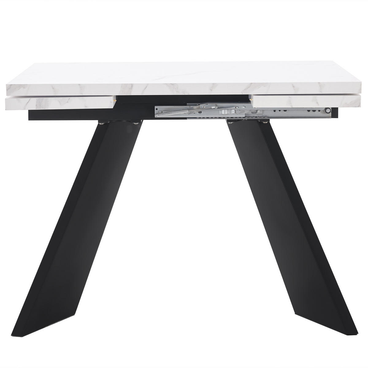 ESSTISCH 99-159x74x77 cm in Weiß und Schwarz aus MDF mit Marmoroptik auf Carbonstahl-Beinen ausziehbar - Weiß, Holzwerkstoff (74/159/77cm) - Modfu