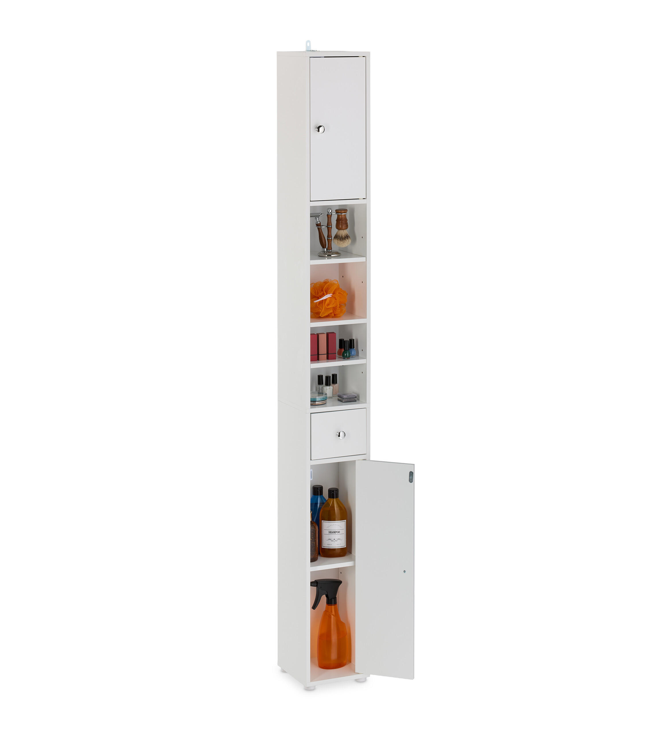 BADEZIMMERSCHRANK - Naturfarben/Weiß, Holzwerkstoff (20/180/20cm) - Relaxdays