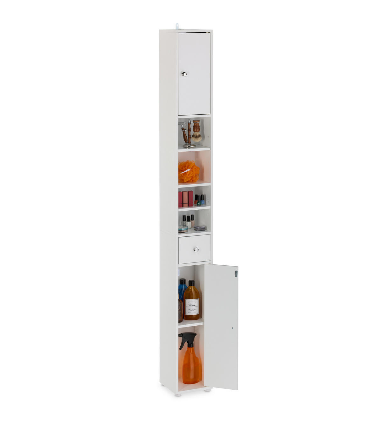 BADEZIMMERSCHRANK - Naturfarben/Weiß, Holzwerkstoff/Kunststoff (20/180/20cm) - Relaxdays