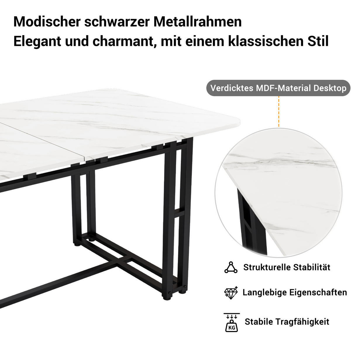 ESSTISCH 140 cm Schwarz/Weiß aus MDF mit Metallbeinen - Weiß, Holzwerkstoff (140/80/74cm) - OKMYHOME