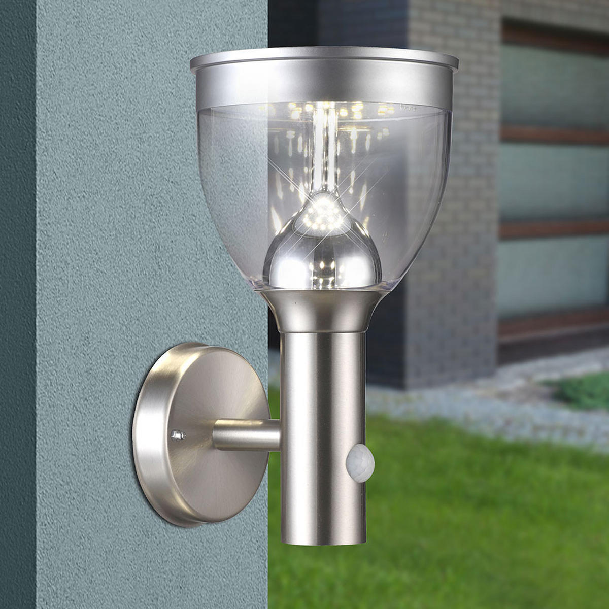 LED AUSSENLEUCHTE Solar Edelstahl Silber - Silberfarben, Metall (17.7/15.8/28.7cm) - Globo Lighting