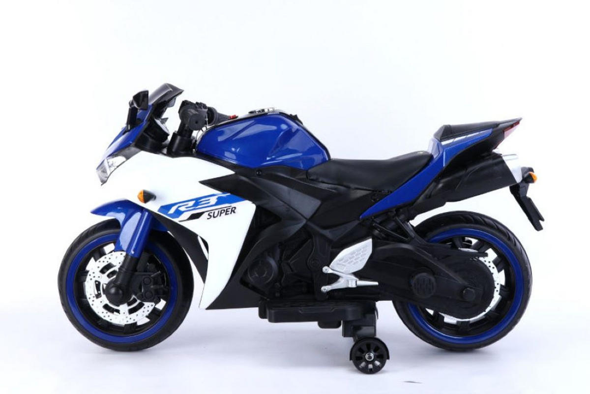 KINDER ELEKTROMOTORRAD 888 blau Stützräder, Musikfunktion, LED-Scheinwerfer, Batterieanzeige - Blau, Kunststoff (118/48/65cm) - Es-Toys
