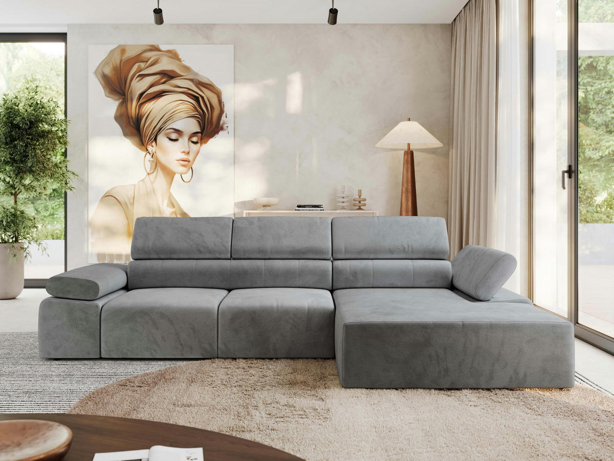 ECKSOFA RILASSO L Hellgrau Velvet - rechts - Hellgrau/Schwarz, Kunststoff/Textil (174/296cm) - MKS