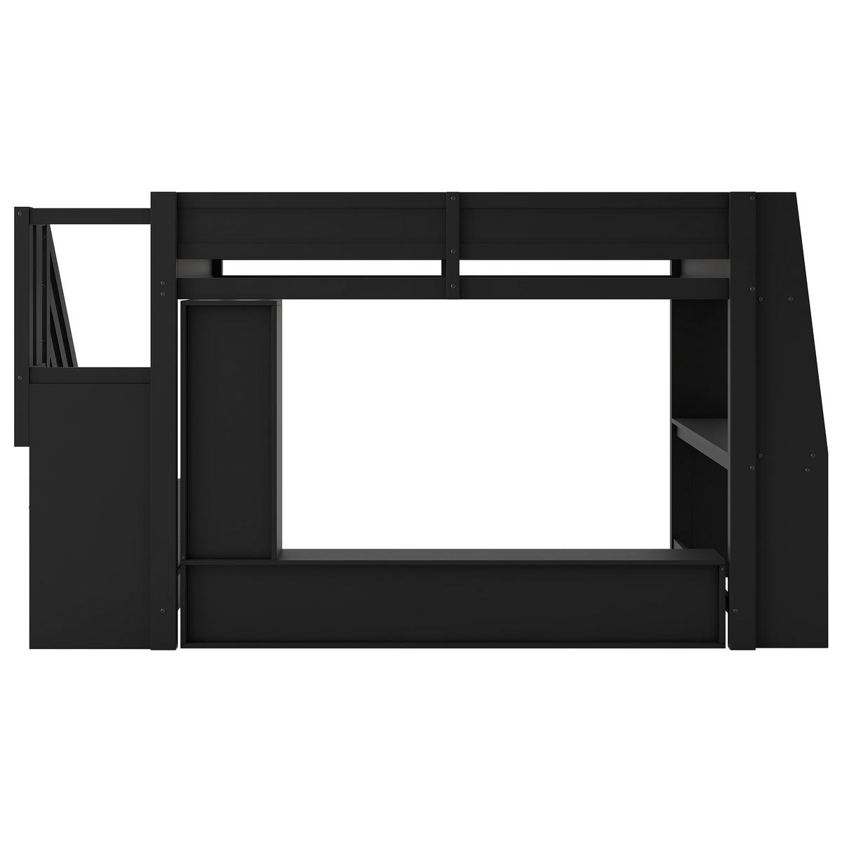 HOCHBETT 140/200 cm in Schwarz mit Schreibtisch, LED und Stauraumtreppe - Schwarz, Holz/Holzwerkstoff (140/200cm) - CHICFURN