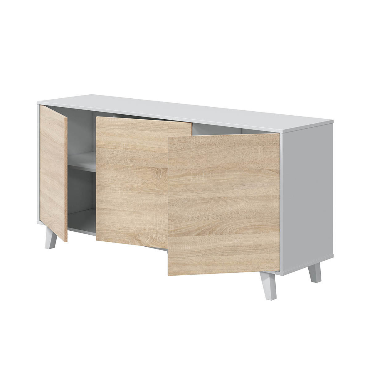 BUFFETSCHRANK mit 3 Türen - L154 cm - Zaiken Plus - Weiß, Holzwerkstoff (41/75/154cm) - Calicosy
