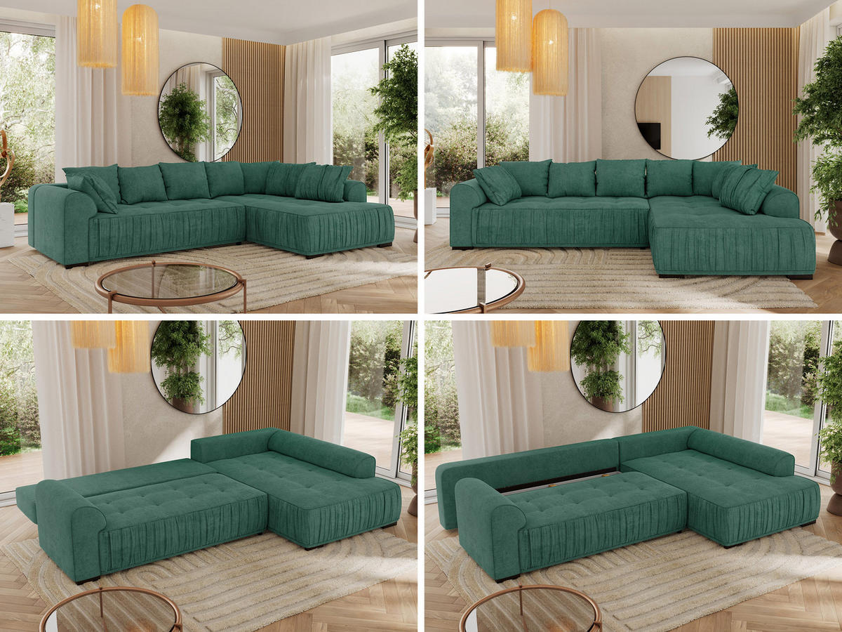 ECKSOFA ORTA Grün Stukture - Links - Schwarz/Grün, Textil (325/200cm) - MKS