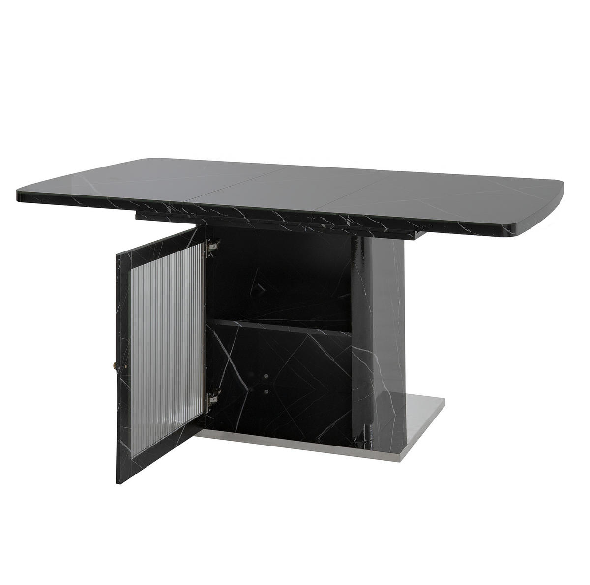 ESSTISCH 120-160/76/80 cm Schwarz aus Glas, MDF und Stahl mit Stauraum und Ausziehfunktion - Schwarz, Glas (160/80/76cm) - OKMYHOME