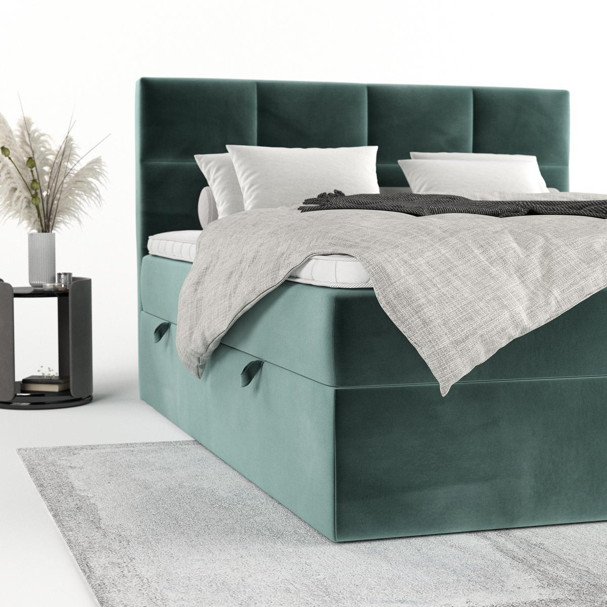 BOXBETT Oris 140/200 cm Türkis im Kronos Stoff - Türkis/Schwarz, Holz/Holzwerkstoff (140/200cm) - AltaBeds