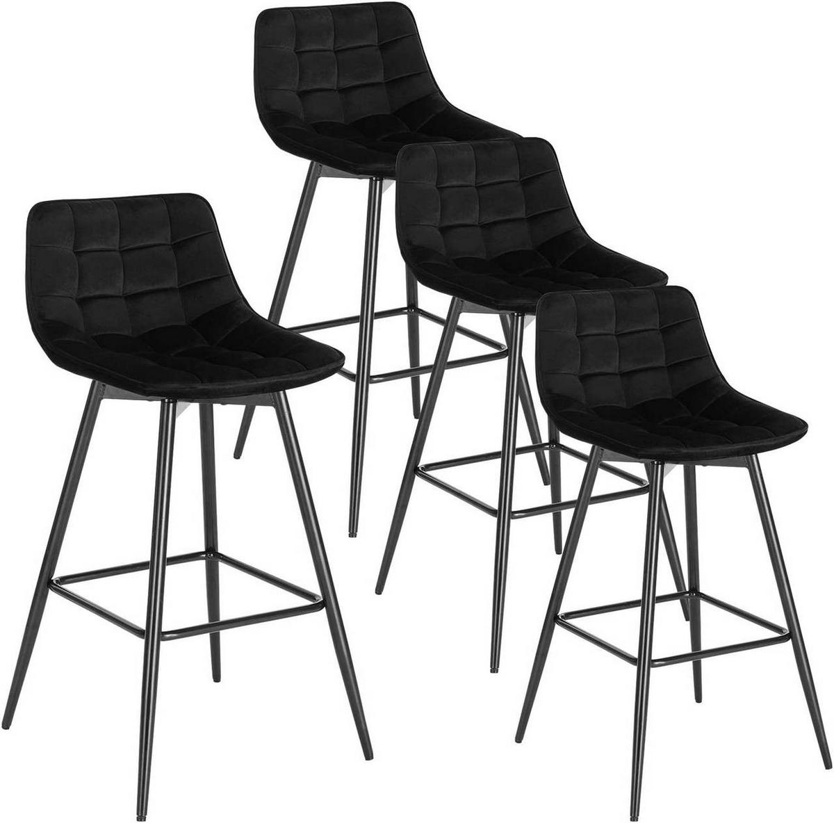 BARHOCKER 4er Set, Fußstütze, Samt, Schwarz - Schwarz, Textil/Metall (43/88/35.5cm) - Woltu