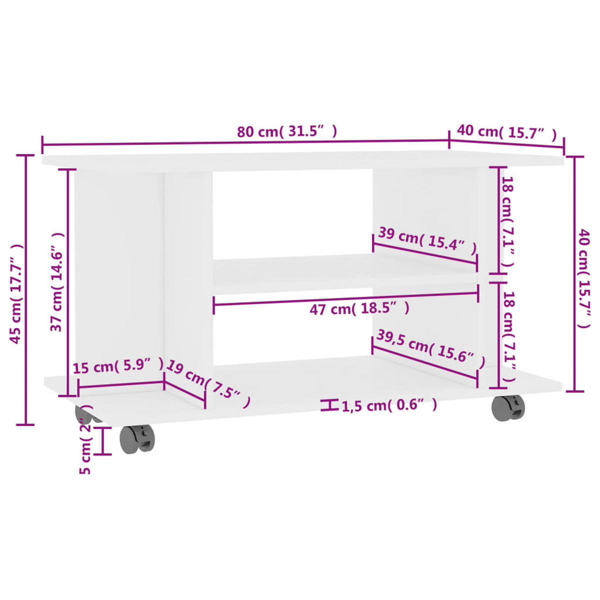 TV-SCHRANK Mit Rollen Weiss 80/40/45 Cm Holzwerkstoff - Weiß, Holzwerkstoff (40/45/80cm) - vidaXL
