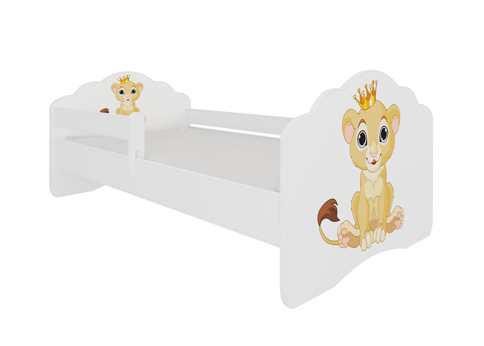 KINDERBETT Casimo weiß / Motiv Löwe 88 / 164 / 63cm - Gelb/Weiß, Holz/Holzwerkstoff (80/160cm) - Feldmann-Wohnen