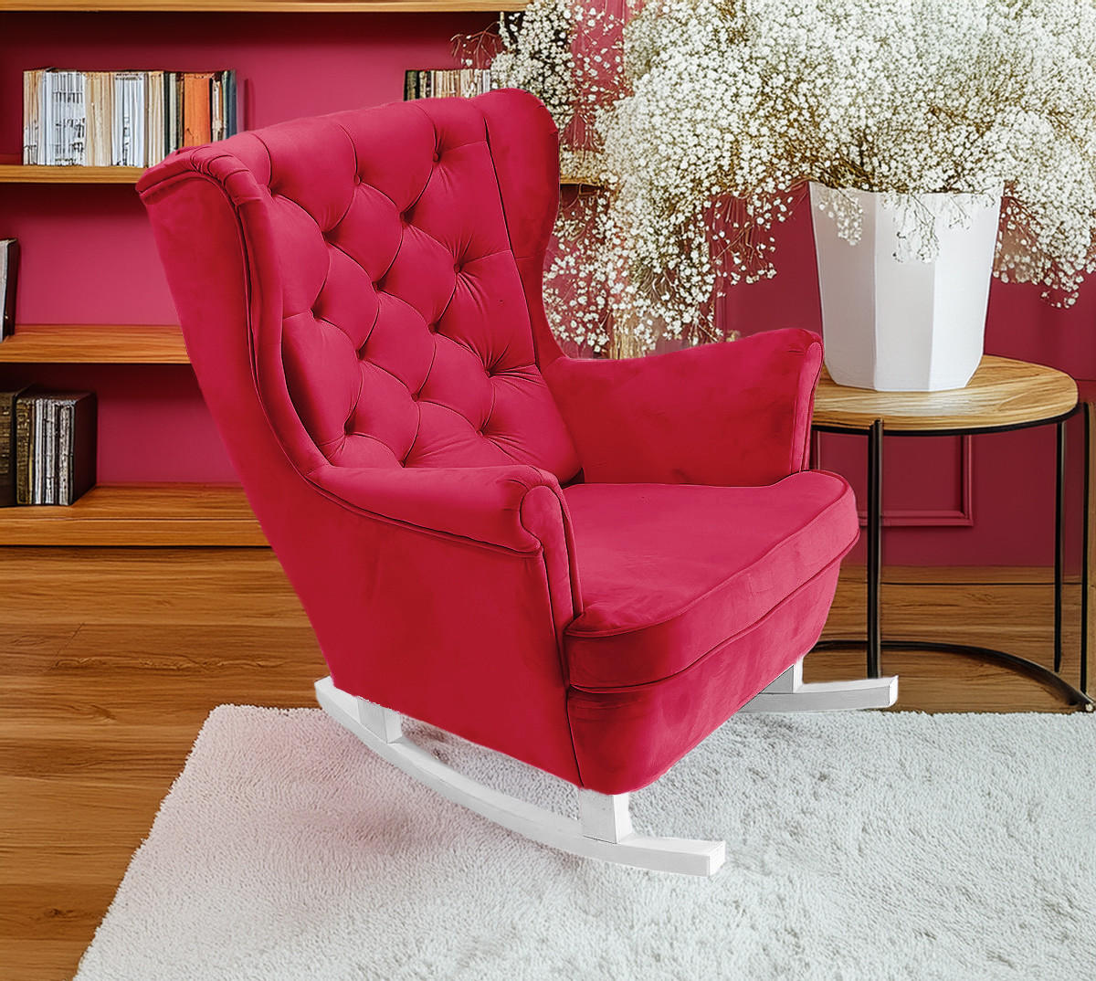 SCHAUKELSESSEL mit gepolstertem Sitz und Armlehnen, 102x81x95 cm, Rot_29837 - Rot/Weiß, Holz/Textil (81/102/95cm) - DomoHome