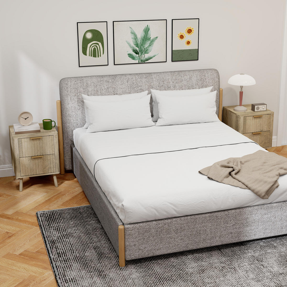 NACHTSCHRANK DE-12878 2 geriffelte Schubladen, goldene Griffe Eiche - Eichefarben, Holzwerkstoff (40/53/40cm) - ComfortXL
