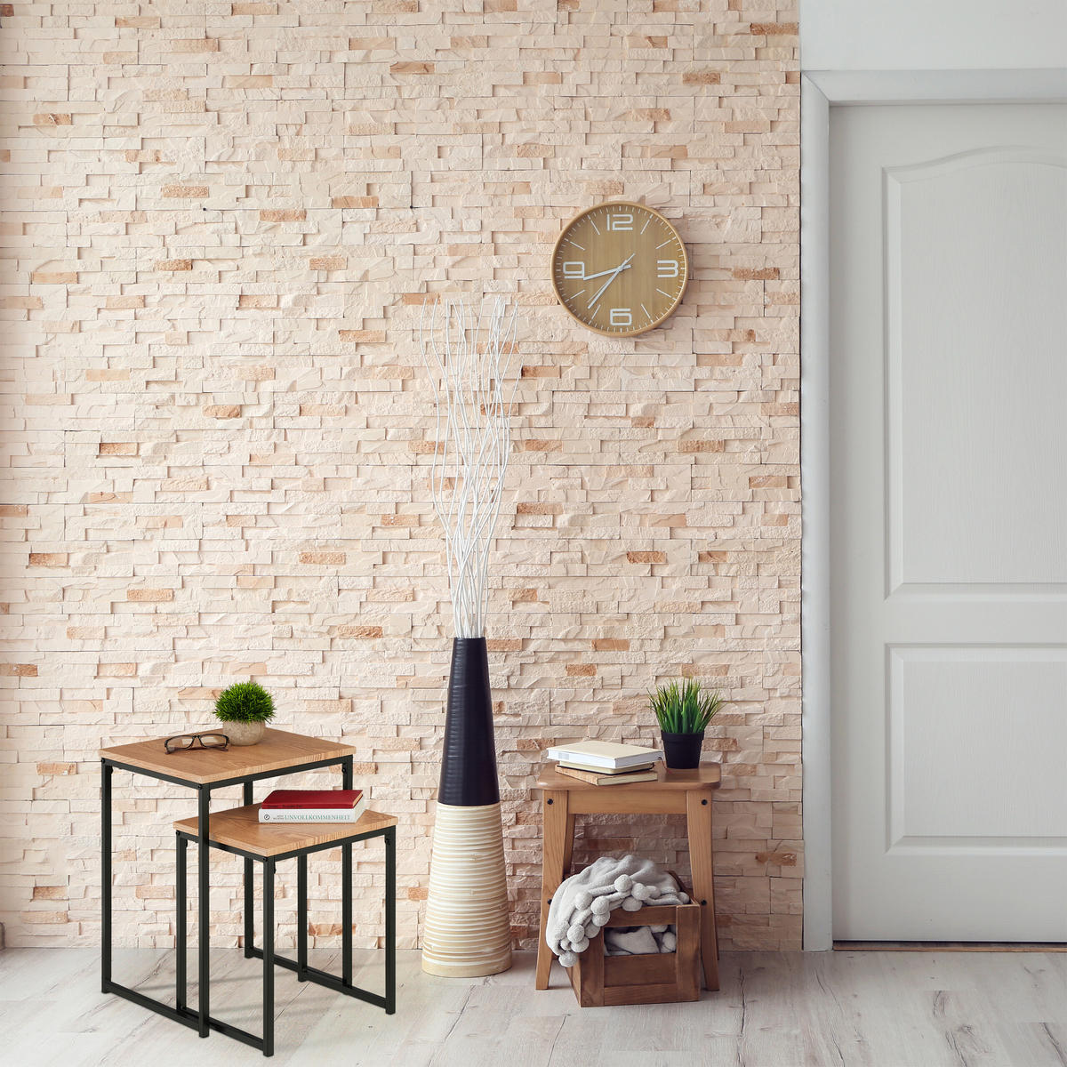 2XBEISTELLTISCH - Sonoma Eiche, Holzwerkstoff/Kunststoff (40/40/54cm) - Relaxdays
