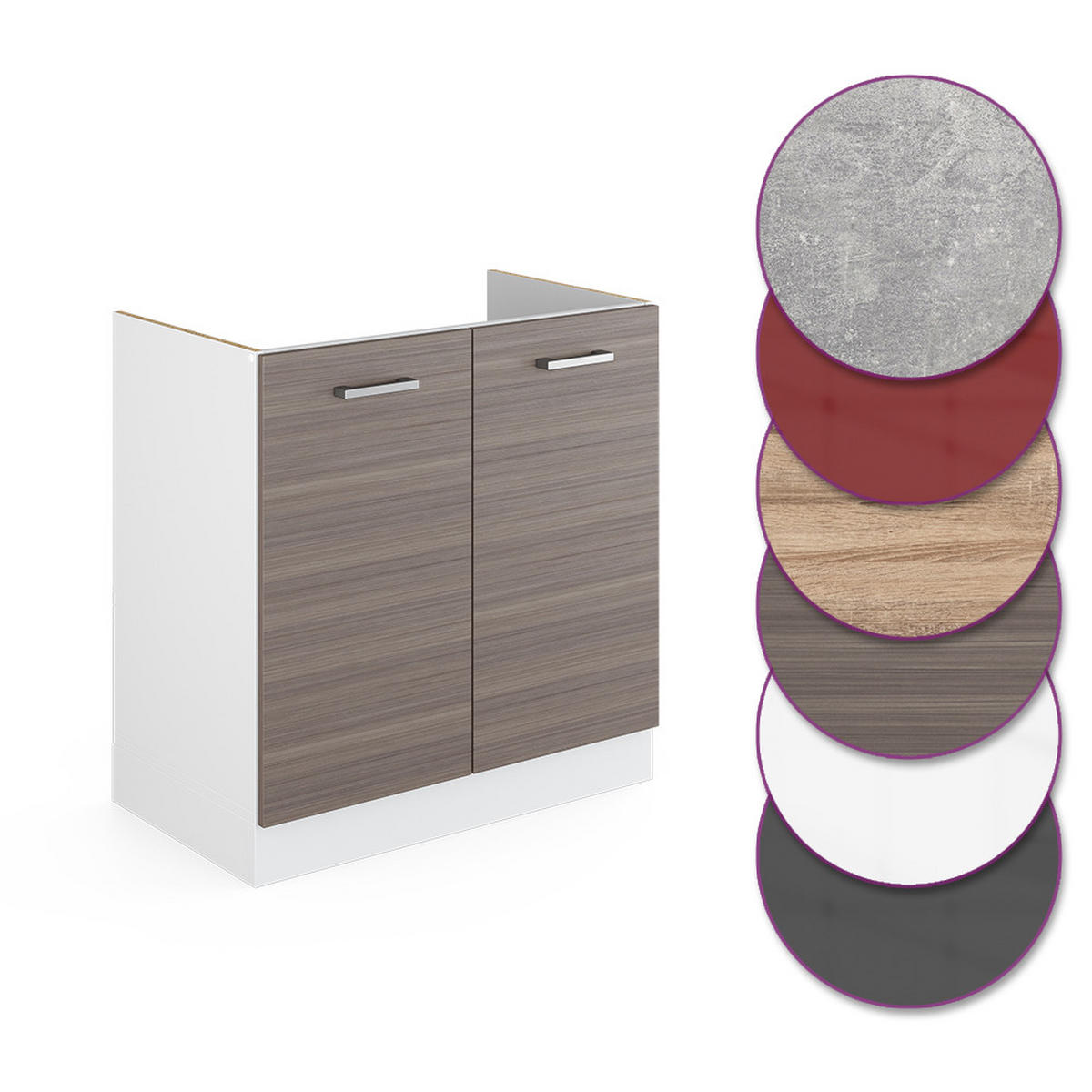 SPÜLENUNTERSCHRANK R-Line Grau 80 cm ohne AP - Weiß/Braun, Holzwerkstoff (80/81.6/46cm) - Vicco