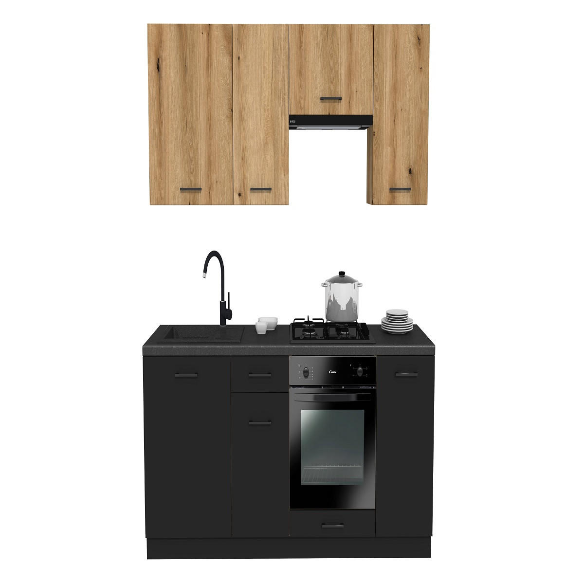 KÜCHENZEILE 200 cm mit Arbeitsplatte - SIMPLY Z5 - in Eiche / Schwarz Matt - Eichefarben/Schwarz, Holz/Holzwerkstoff (200/212/53cm)