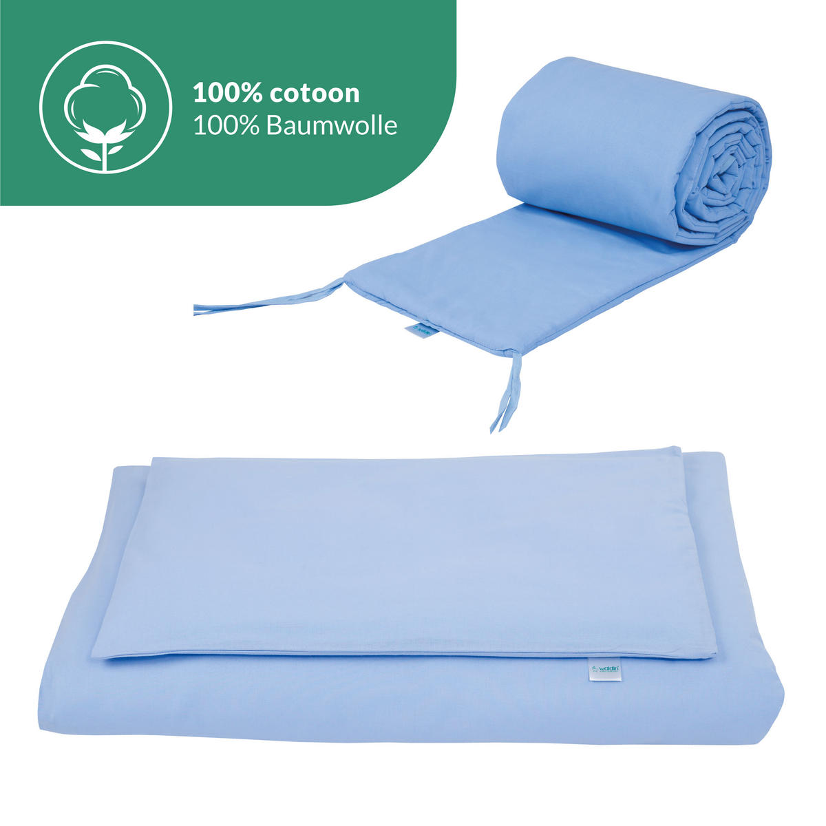 BABYBETT WHITE, 7in1 mit Matratze - Blau/Weiß, Holz (73/123cm) - waldin