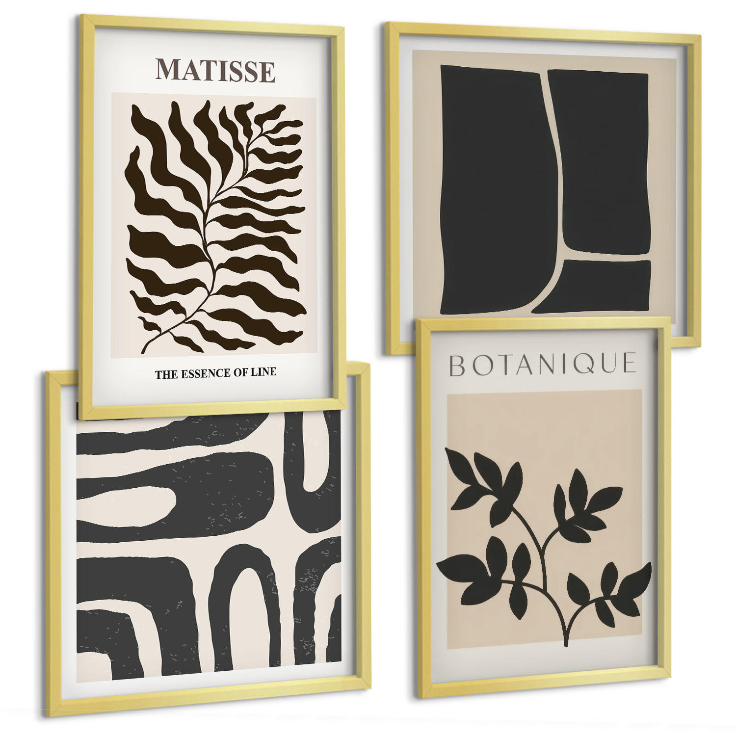 BILDER SET 4er Set - 50x50 cm & 40x60 cm Goldrahmen - Minimalistische Pflanzenposter - Goldfarben, Kunststoff (50/50cm) - TULUP