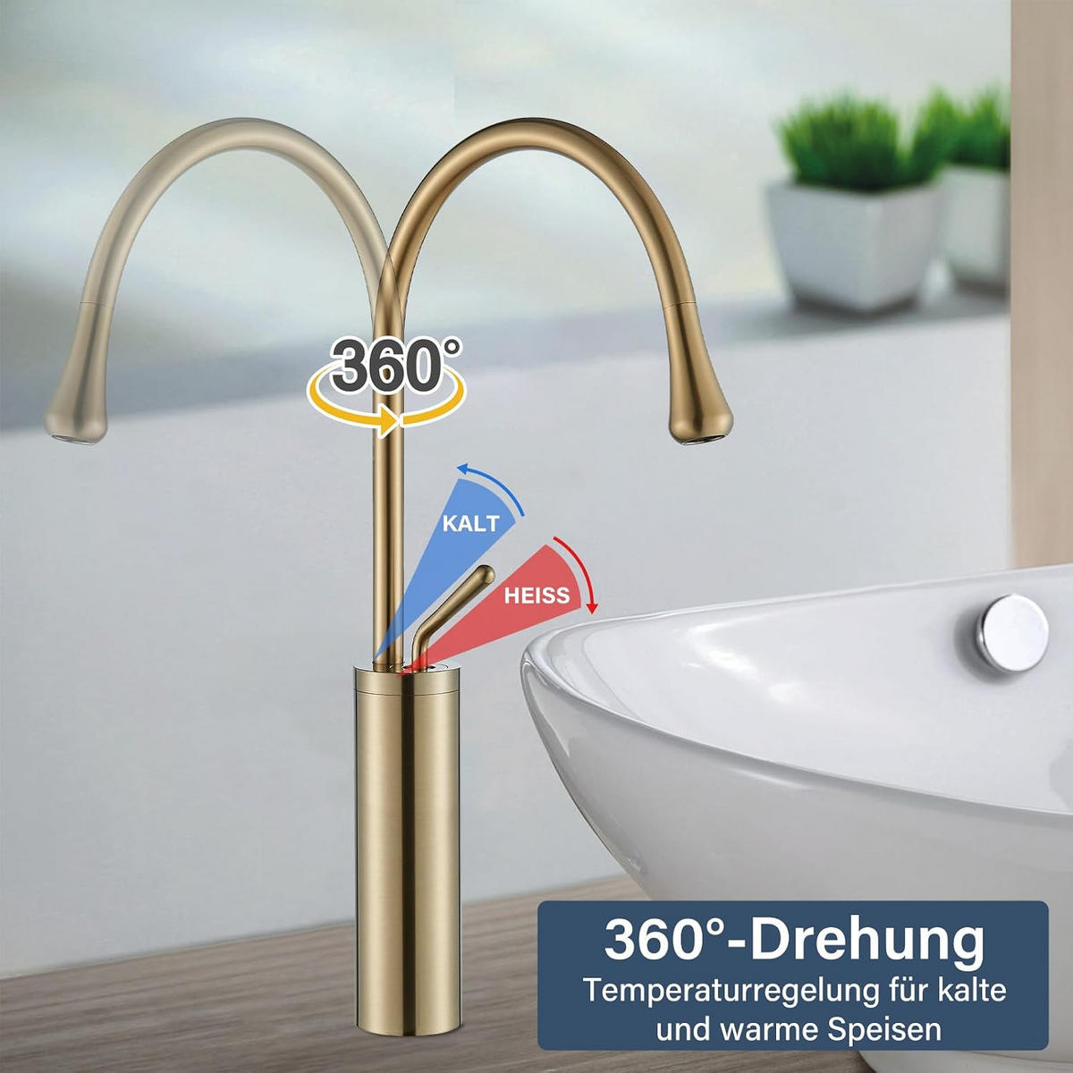 ARMATUR in gebürstetem Gold mit Wasserschlauch, 42 x 26 x 7 cm - Goldfarben, Metall (42/7/26cm) - Vallsero
