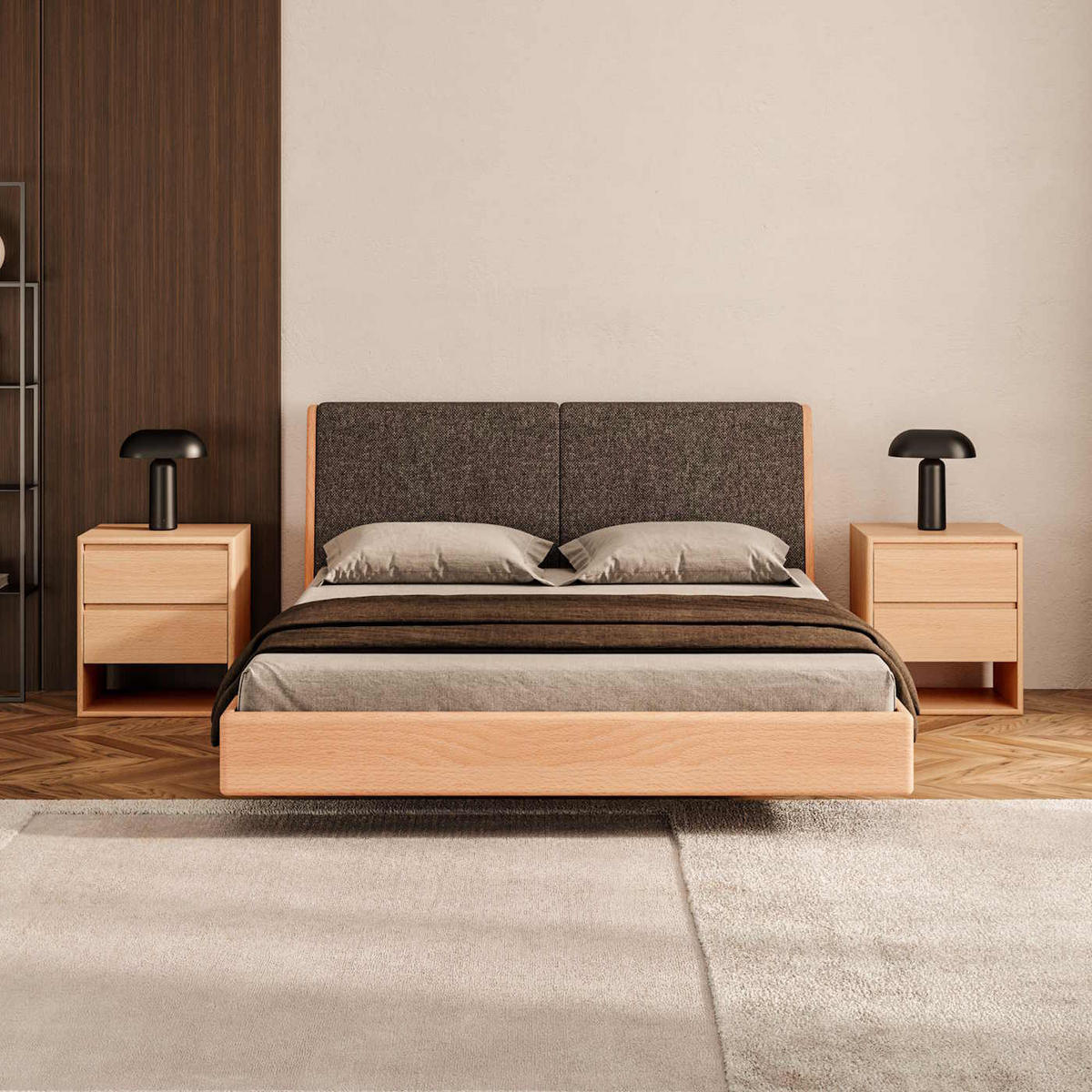 MASSIVHOLZBETT Lumo aus Buche 200x220 cm, Storm 77 - Blau/Buchefarben, Holz (200/220cm) - Danzz