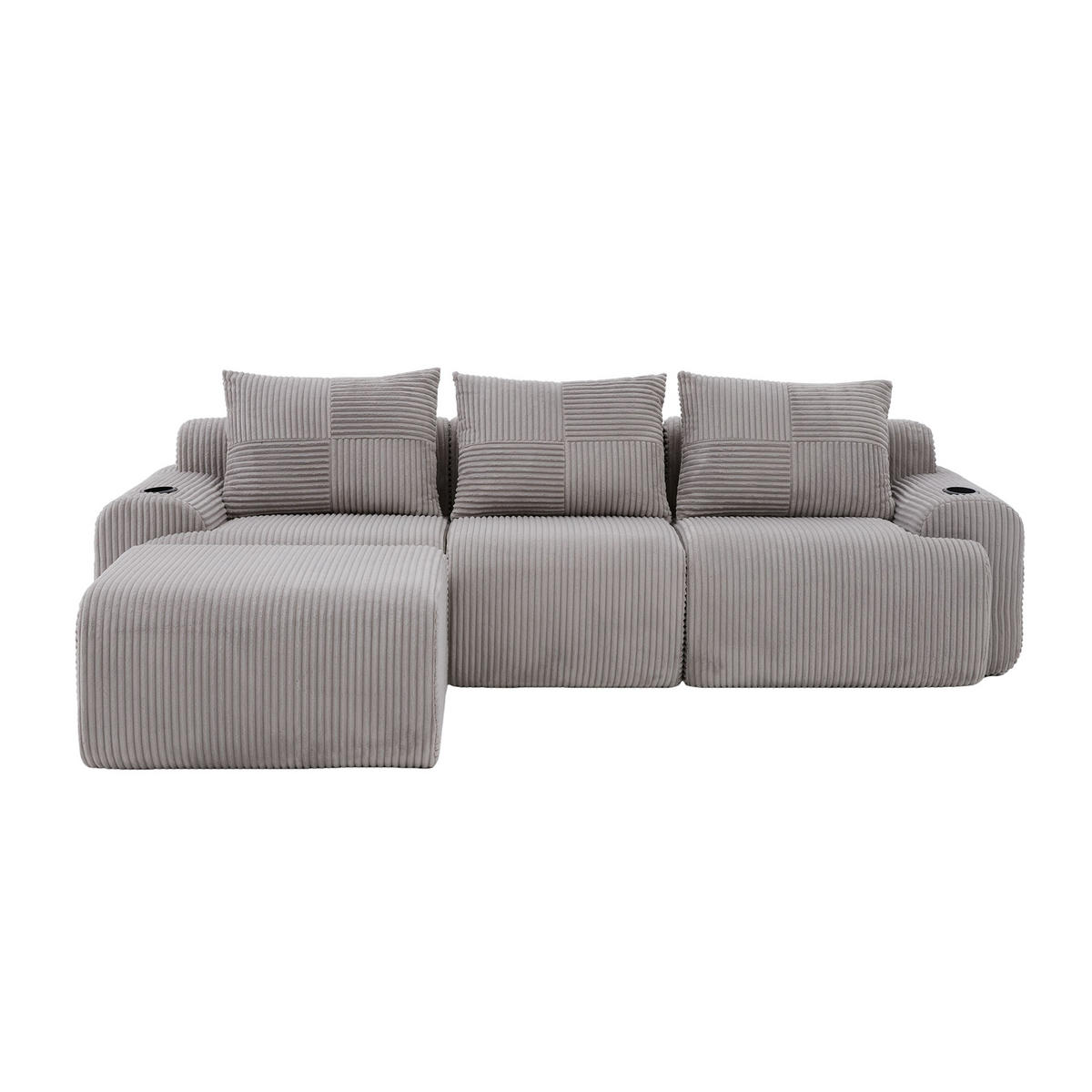 SOFA aus Cord 268x174x80 cm mit Cupholder & Seitentasche, hellgrau - Hellgrau, Textil (174/268cm) - Luhomfu