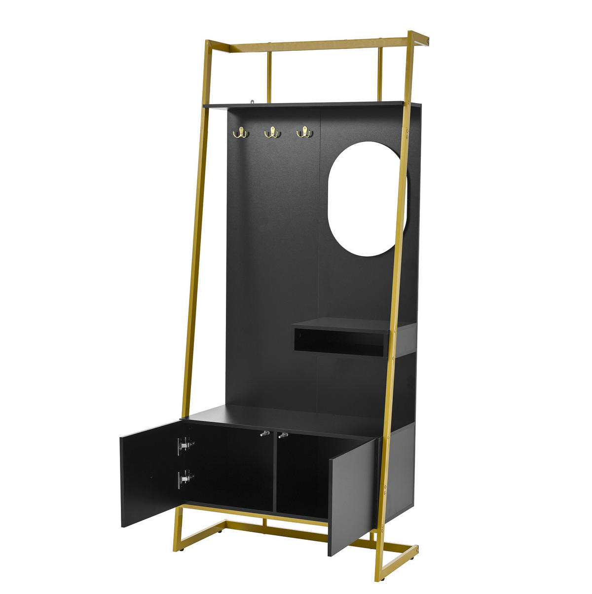 GARDEROBE mit Spiegel und Schuhbank 78 x 38,5 x 180,5 cm Schwarz - Schwarz, Holzwerkstoff (38.5/180.5/78cm) - Beauniv