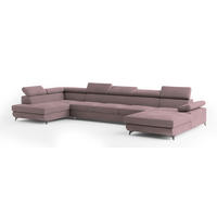 WOHNLANDSCHAFT MONTIVA Lila Velours-Stoff mit Schlaffunktion - Lila, Holz (410/89/190cm) - MASSENO