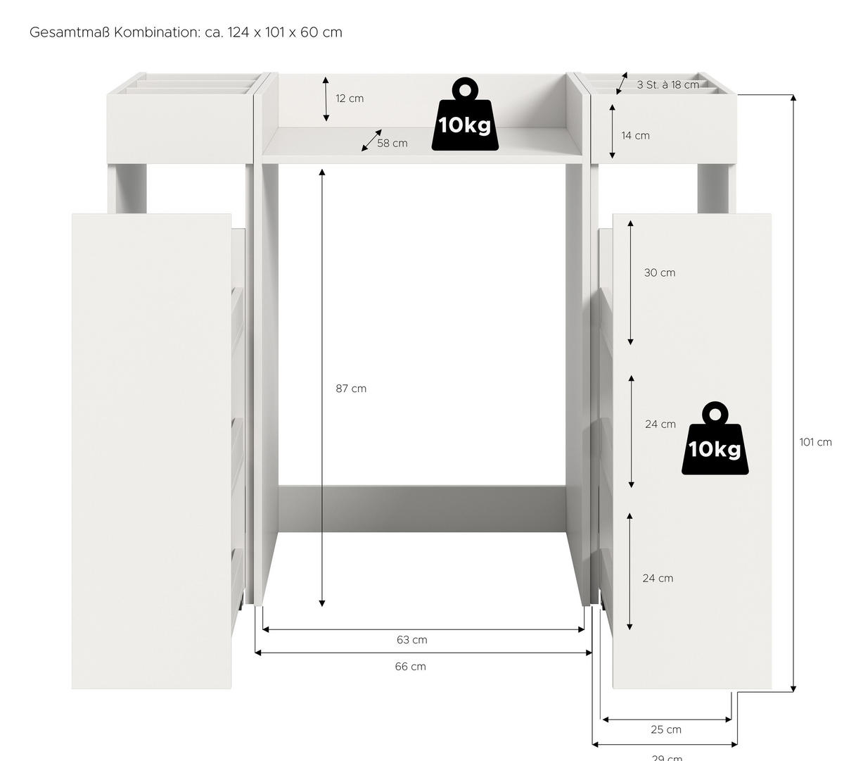 WASCHMASCHINENUMBAU 3tlg. Set Mixx Bad in weiß - modernes Design - B/H/T: 124x101x60 cm - Weiß, Holzwerkstoff (124/101/60cm) - Homes & Jones