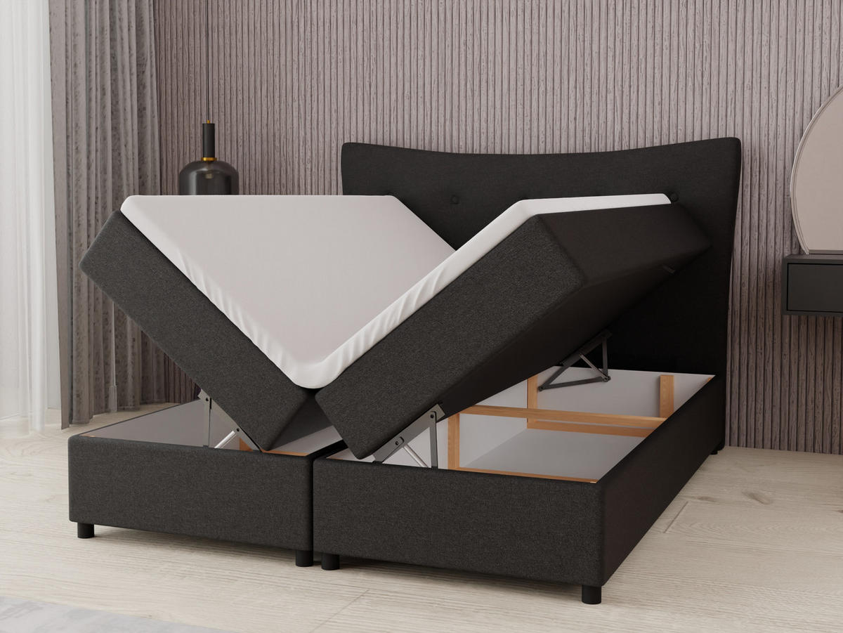 BOXBETT Nevada 160 x 200 cm Doppelbett mit hochwertiger Bonell-Matratze und Topper - schwarz - Schwarz, Holz (160/200cm) - Panda Möbel