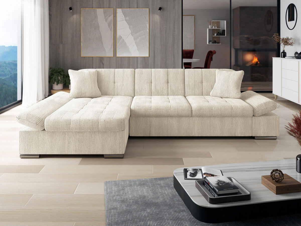 ECKSOFA Malwi Cord, Seite: Links - Creme, Holz/Textil (278/161cm) - MIRJAN24