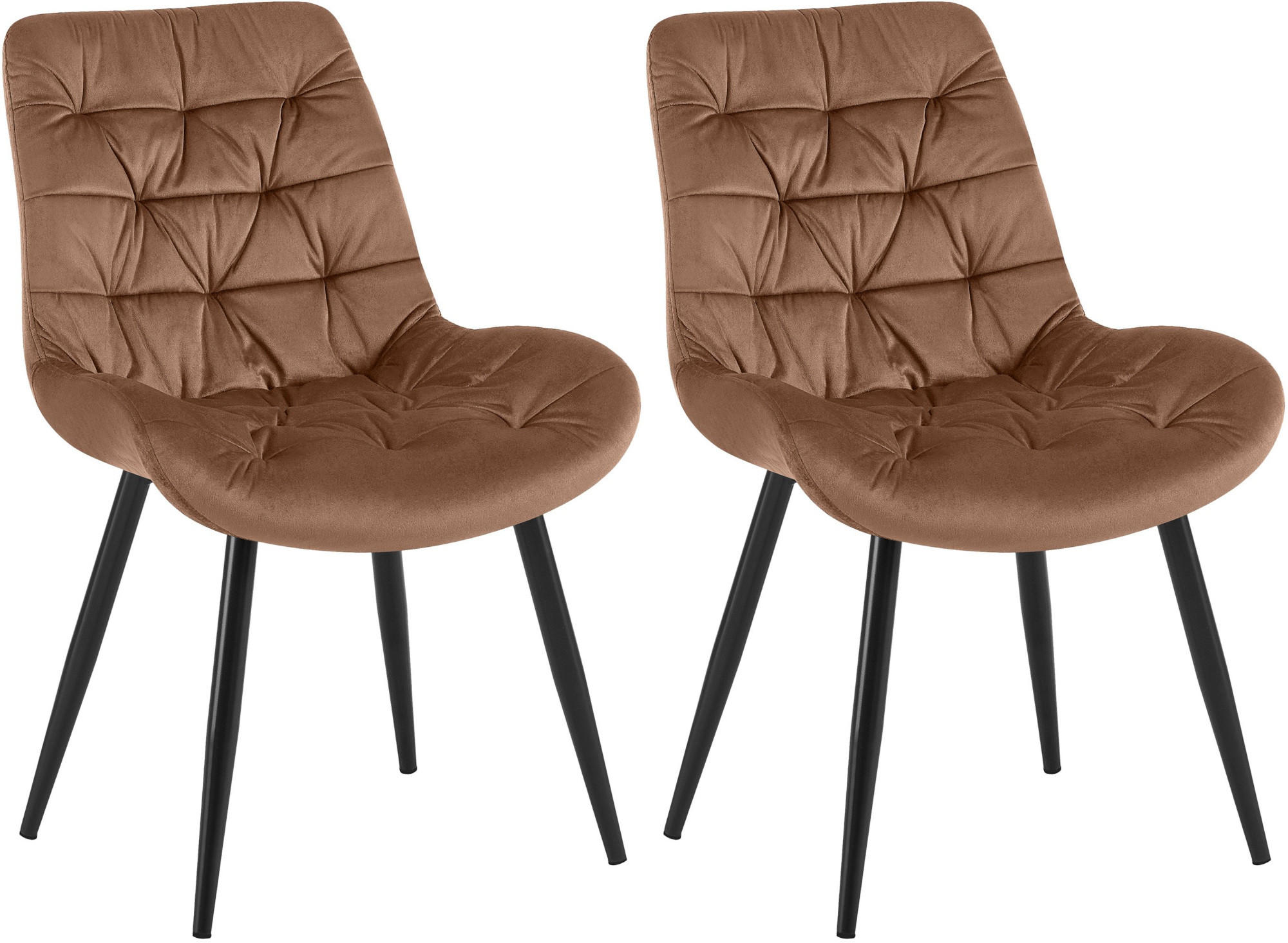 STUHL 2er Set Samt Braun - Schwarz/Braun, Textil/Metall (56/85/63cm) - CLP